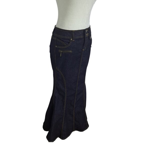 Y2K Bisou Bisou Women's Mermaid Rocker Maxi Skirt Dark Denim Boho Sz 4 - Picture 4 of 9